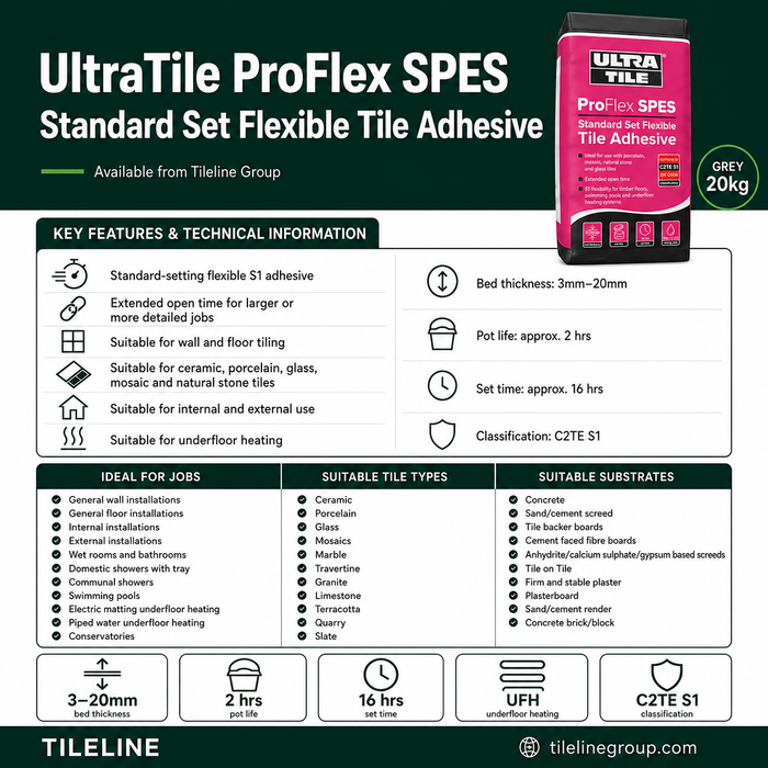 UltraTile ProFlex SPES Standard Set Flexible S1 Tile Adhesive – Grey 20kg
