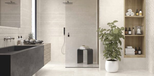 Advance White Matt tile in White with subtle veining – 400 × 1200 mm