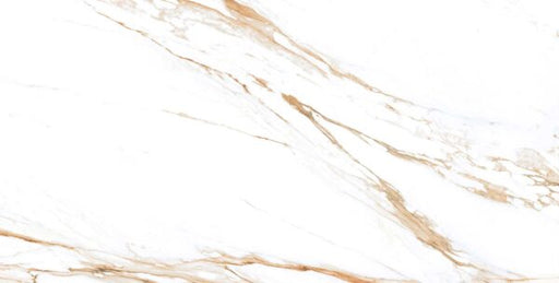 Carrara Gold Polished tile in White with gold and grey veining – 600 × 1200 mm