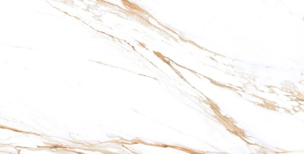 Carrara Gold Polished tile in White with gold and grey veining – 600 × 1200 mm