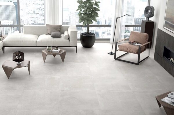 Claire Gris Matt porcelain floor tile interior – 750 × 750 mm
