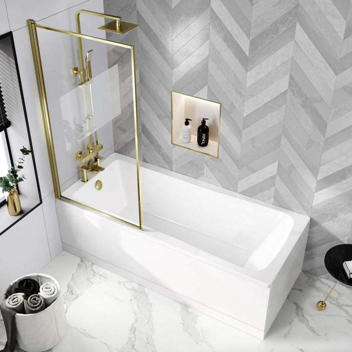 Hereford Square Shower Bath & Brushed Brass Framed Bath Screen