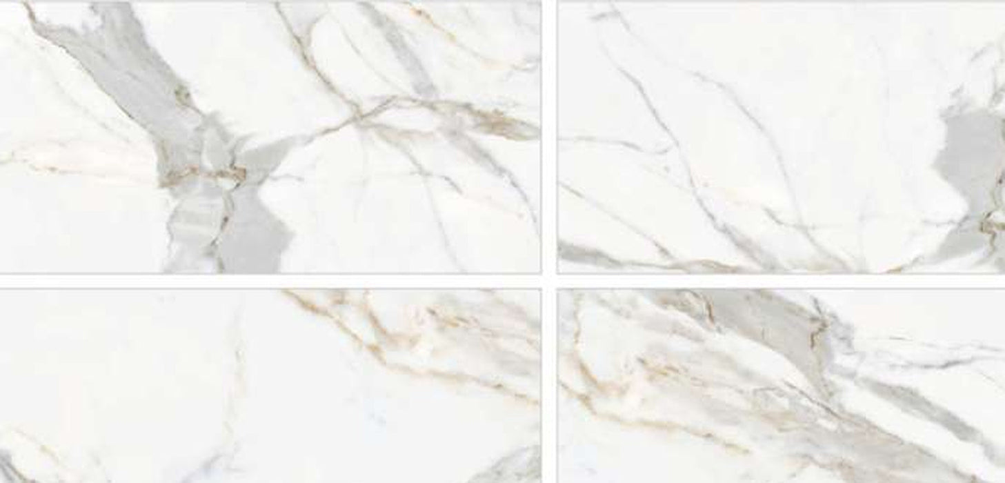 Calacatta Crema gloss porcelain tile pattern variations – 600 × 1200 mm