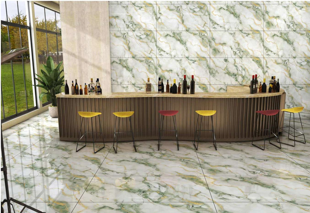 Doritos Green gloss porcelain tile installed roomset