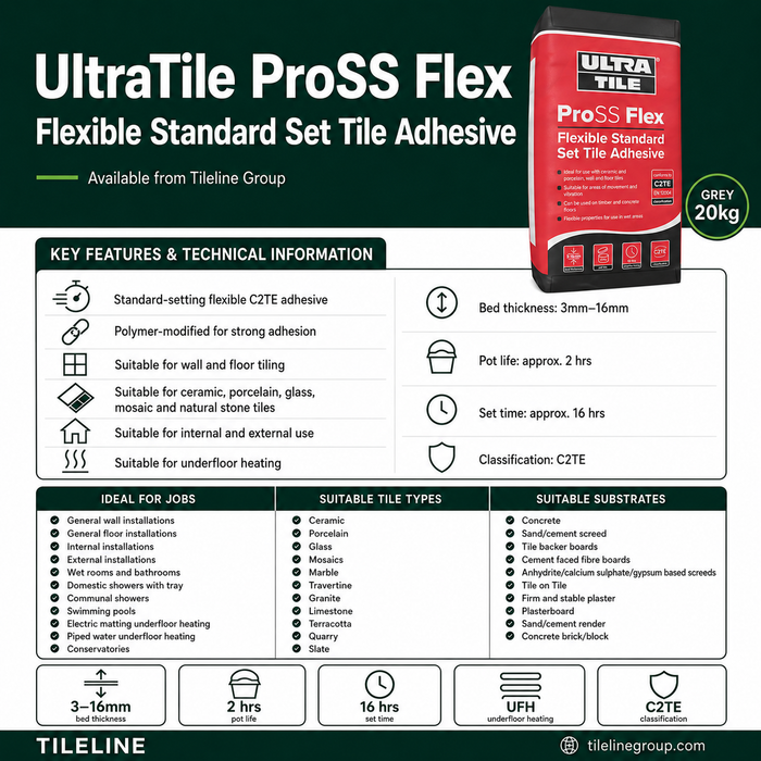 UltraTile ProSS Flex Standard Set Flexible Tile Adhesive – Grey 20kg